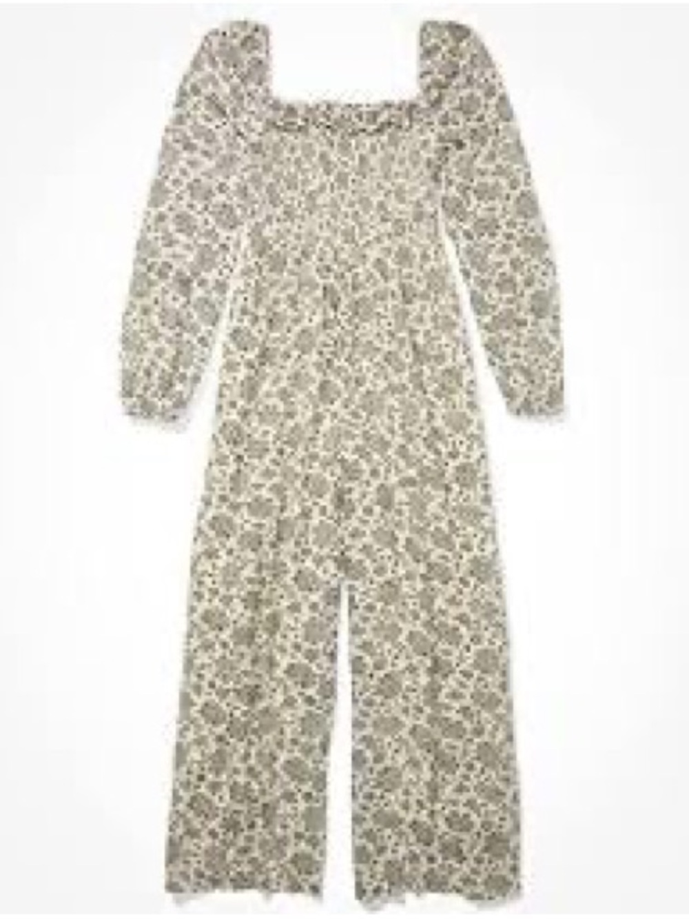 AMERICAN EAGLE WOMEN BEIGE FLORAL SMOCKED PUFF-SLEEVE JUMPSUIT - Picture 8 of 13